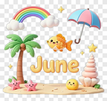 Colorful Summer Scene With Palm Tree And Fish PNG