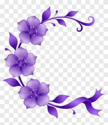 Purple Floral Frame With Ribbon PNG