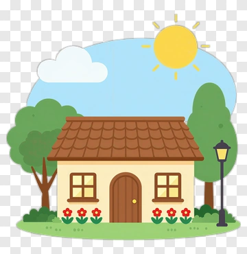 Cartoon House In A Sunny Landscape PNG