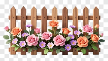Colorful Flower Arrangement By A Wooden Fence PNG