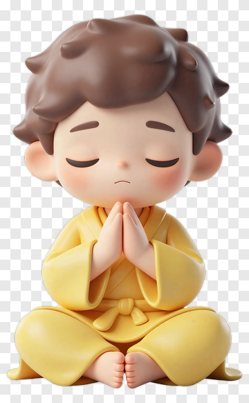 Cartoon Boy Praying In Yellow Robe PNG