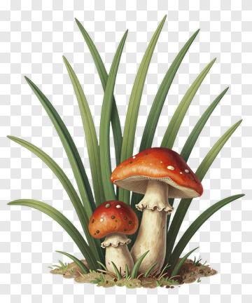 Mushrooms Growing Among Grass PNG