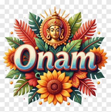Onam Celebration Artwork Featuring Goddess And Flowers PNG