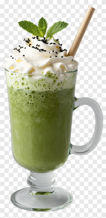 Matcha Milkshake With Whipped Cream And Mint PNG