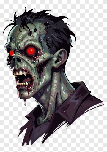 Cartoon Zombie Head With Red Eyes PNG