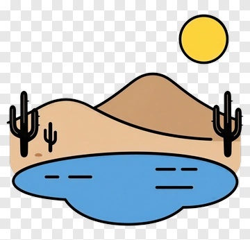 Desert Landscape With Cacti And Water Body PNG