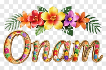 Colorful Onam Celebration Text With Flowers PNG