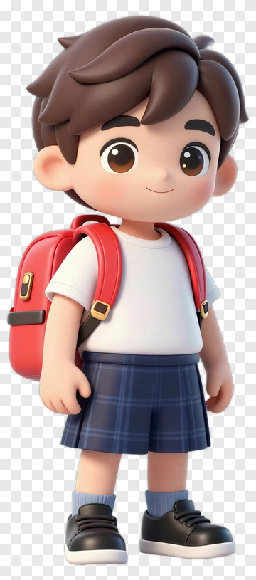 Cartoon Boy With Red Backpack PNG