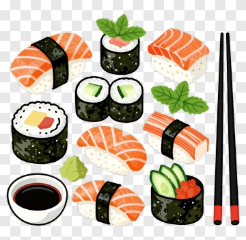 Sushi Platter With Soy Sauce And Chopsticks PNG