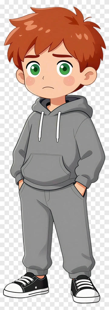 Cartoon Boy In Gray Hoodie And Pants PNG
