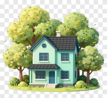 Cartoon House Surrounded By Trees PNG