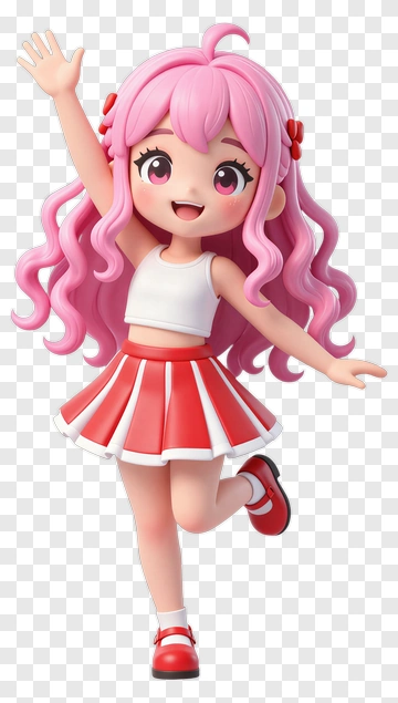 3D Cheerleader With Pink Hair PNG