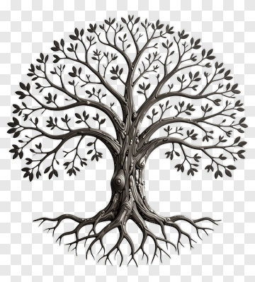 Black And White Tree With Leaves PNG