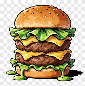 Cartoon Cheeseburger With Three Patties And Lettuce PNG