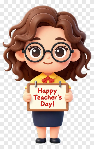 Cartoon Teacher Holding A Happy Teacher's Day Sign PNG