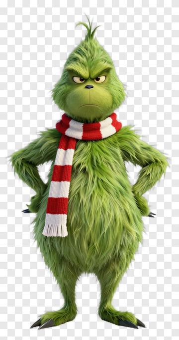 Cartoon Grinch With A Red And White Scarf PNG