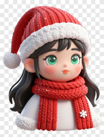Cartoon Girl Wearing A Red Winter Hat And Scarf PNG