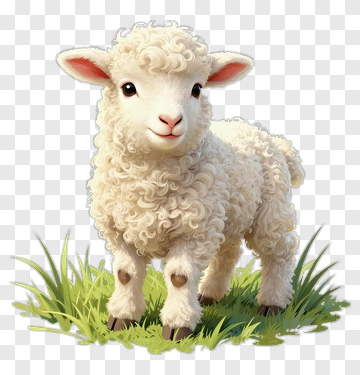 Cartoon Lamb Standing In Grass PNG