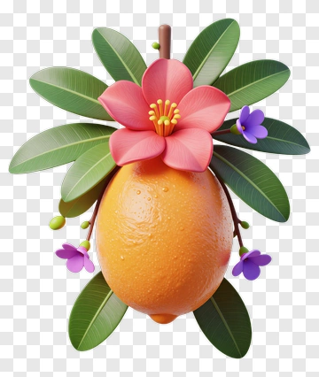 Orange With Flowers And Leaves PNG