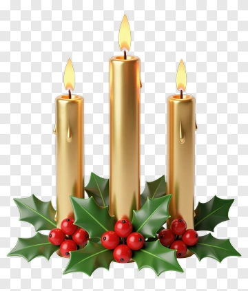 Christmas Candles With Holly And Berries PNG