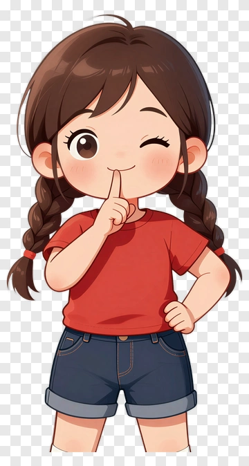Cartoon Girl Winking And Shushing PNG