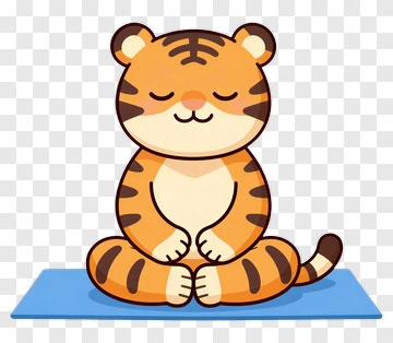 Cartoon Tiger Sitting In A Yoga Pose PNG
