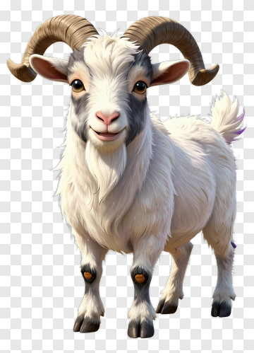3D Goat Smiling With Curved Horns PNG