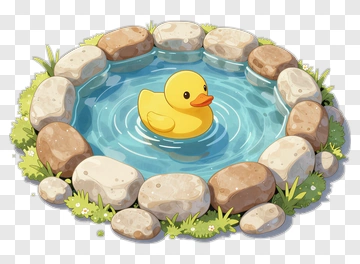 Cartoon Duck Floating In A Pond PNG