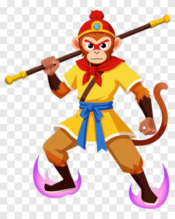 Cartoon Monkey Warrior Holding A Staff PNG