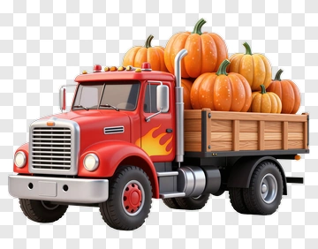 Cartoon Truck Loaded With Pumpkins PNG