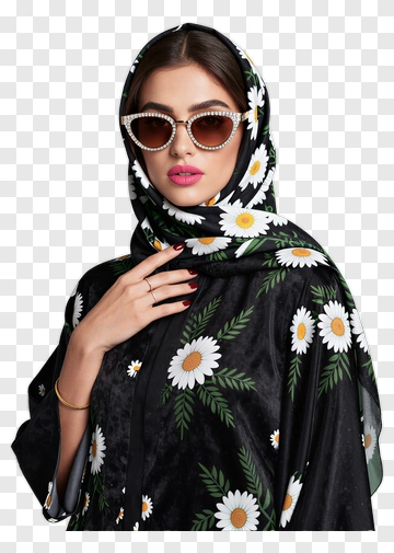 Woman Wearing Floral Hijab And Sunglasses PNG