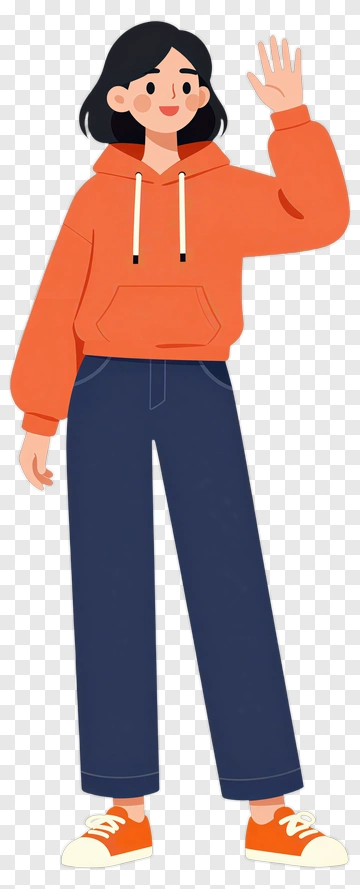 Cartoon Girl Waving Hello PNG