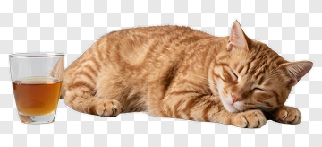 Sleeping Orange Cat Next To A Glass Of Drink PNG