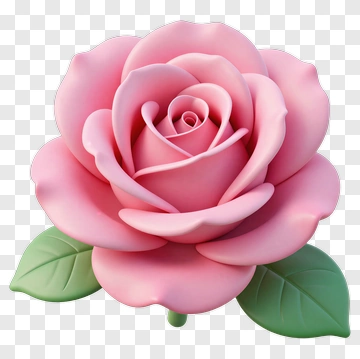 3D Pink Rose With Green Leaves PNG