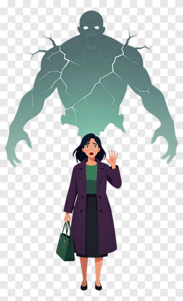 Woman Reacting To A Shadowy Figure PNG
