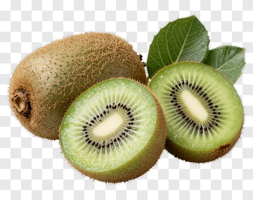 Fresh Kiwi Fruit With Green Flesh And Leaves PNG