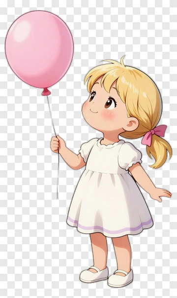 Cartoon Girl Holding A Pink Balloon PNG