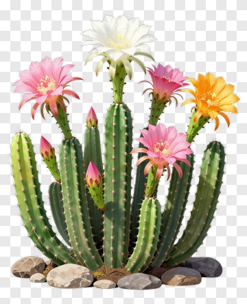 Cactus With Colorful Flowers PNG