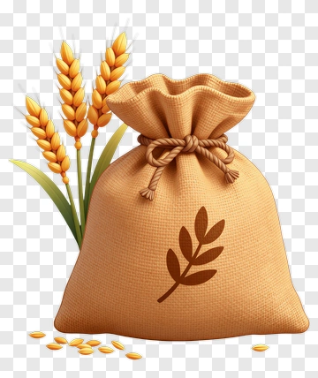 Wheat Sack With Grain And Wheat Stalks PNG