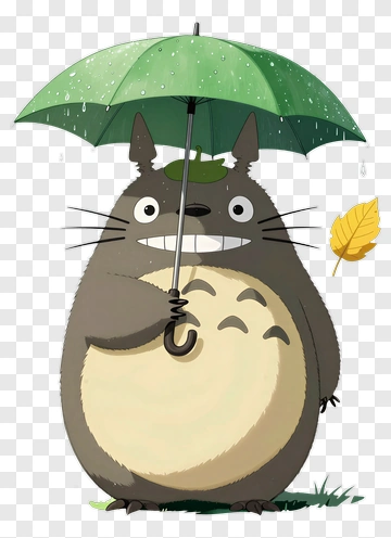 Cartoon Totoro Holding A Green Umbrella PNG