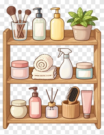 Bathroom Shelf With Skincare And Beauty Products PNG
