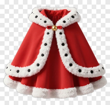 Red Cape With White Fur Trim And Black Dots PNG