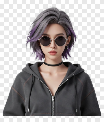 Stylish Young Woman With Gray Hair And Sunglasses PNG