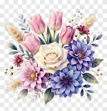 Colorful Flower Bouquet With Tulips And Daisies PNG