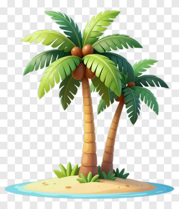 Cartoon Palm Trees On An Island PNG
