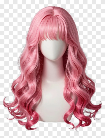 Pink Wavy Wig With Long Hair PNG