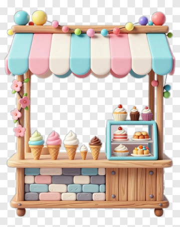 Colorful Ice Cream Stand With Cupcakes PNG