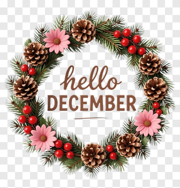 Floral Wreath With Hello December Text PNG