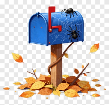Spider-Infested Mailbox Surrounded By Autumn Leaves PNG