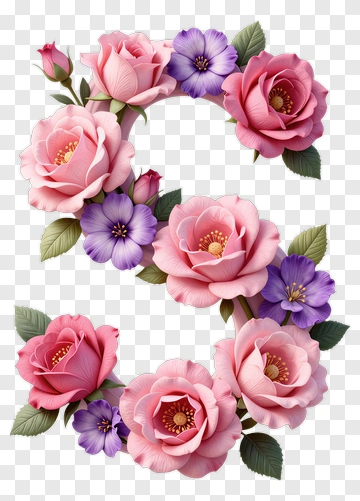 Floral Letter S With Pink Roses And Purple Flowers PNG